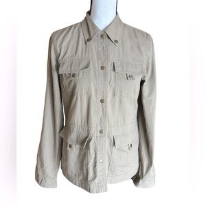 LOFT Size‎ L Womens Beige Khaki Military Cargo Jacket Cotton